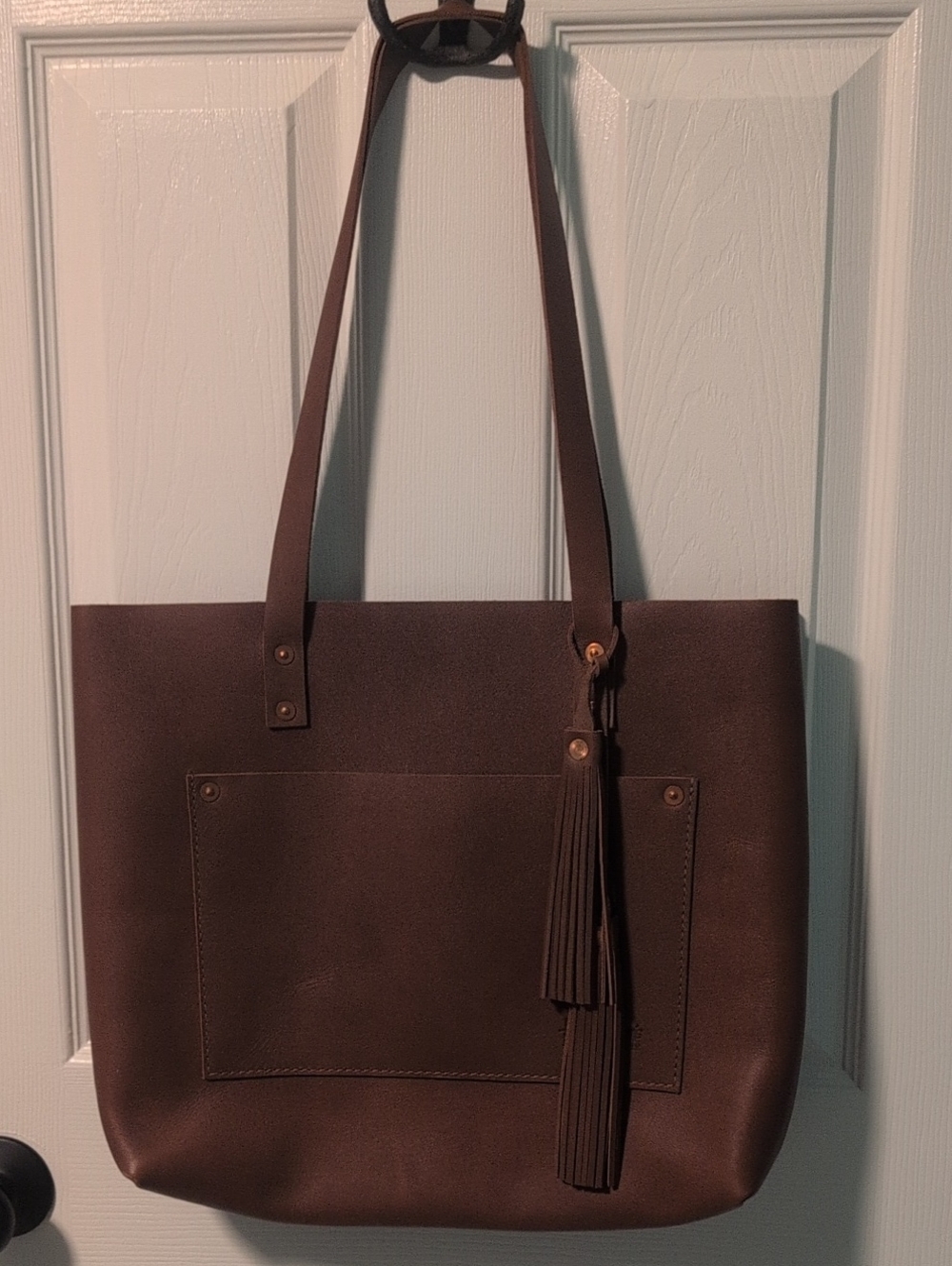 Classic Brown Women's Handmade  Leather Tote Bag with Tassel